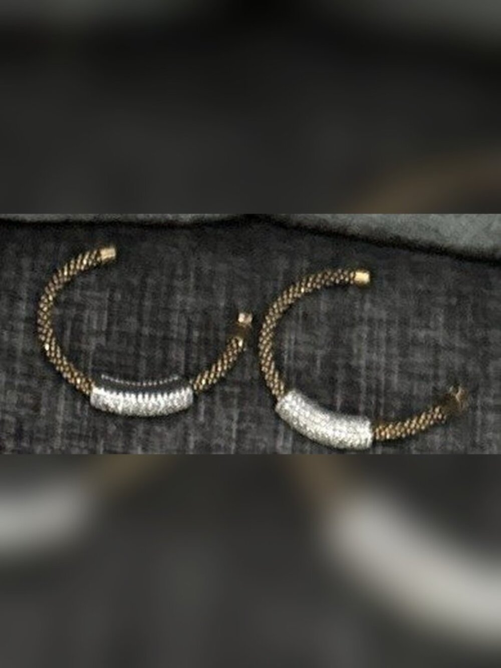 Gold Mesh Hoop Earrings with Crystal Bar